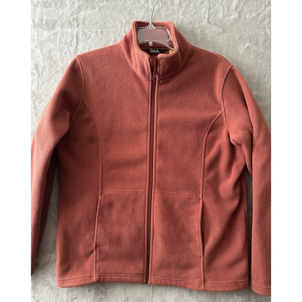 Cabelas Fleece Jacket Womens Size Large Orange Clay Long Sleeve Full Zip Pockets